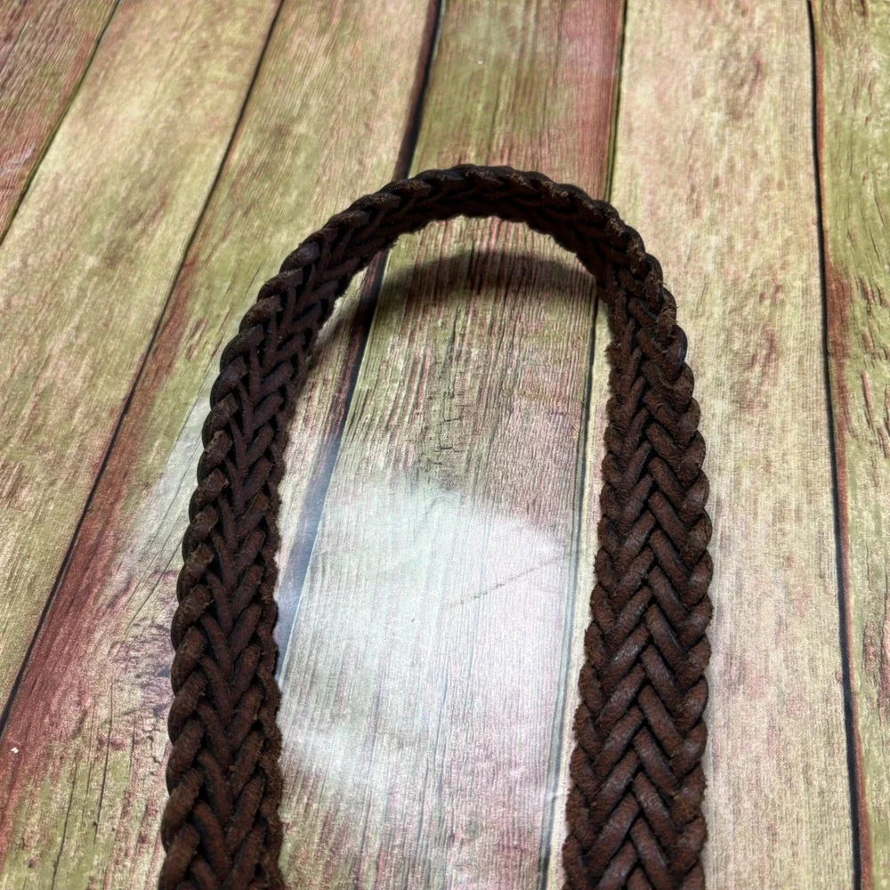 Vintage Braided Leather Belt Oil Tanned Cowhide Dark Brown Boho Western Size 30